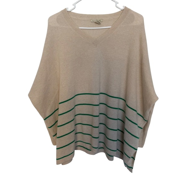 White + Warren 100% Cashmere V Neck Striped Sweater M/L...